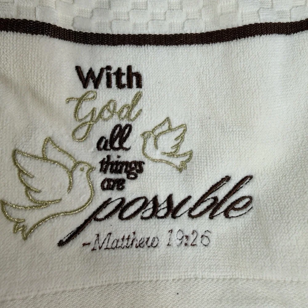 Kassa Fina Crochet Religious Cotton‎ Hand Towel Matthew 19:26 Christian Bible